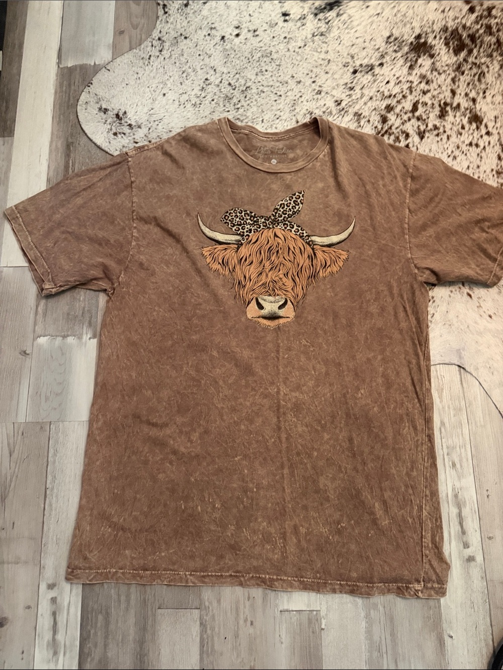 Brown Short Sleeve Tee with Highland Cow Graphic